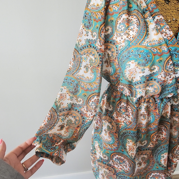 Altar'd State Turquoise Paisley Faux Wrap Long Dress - Picture 4 of 6